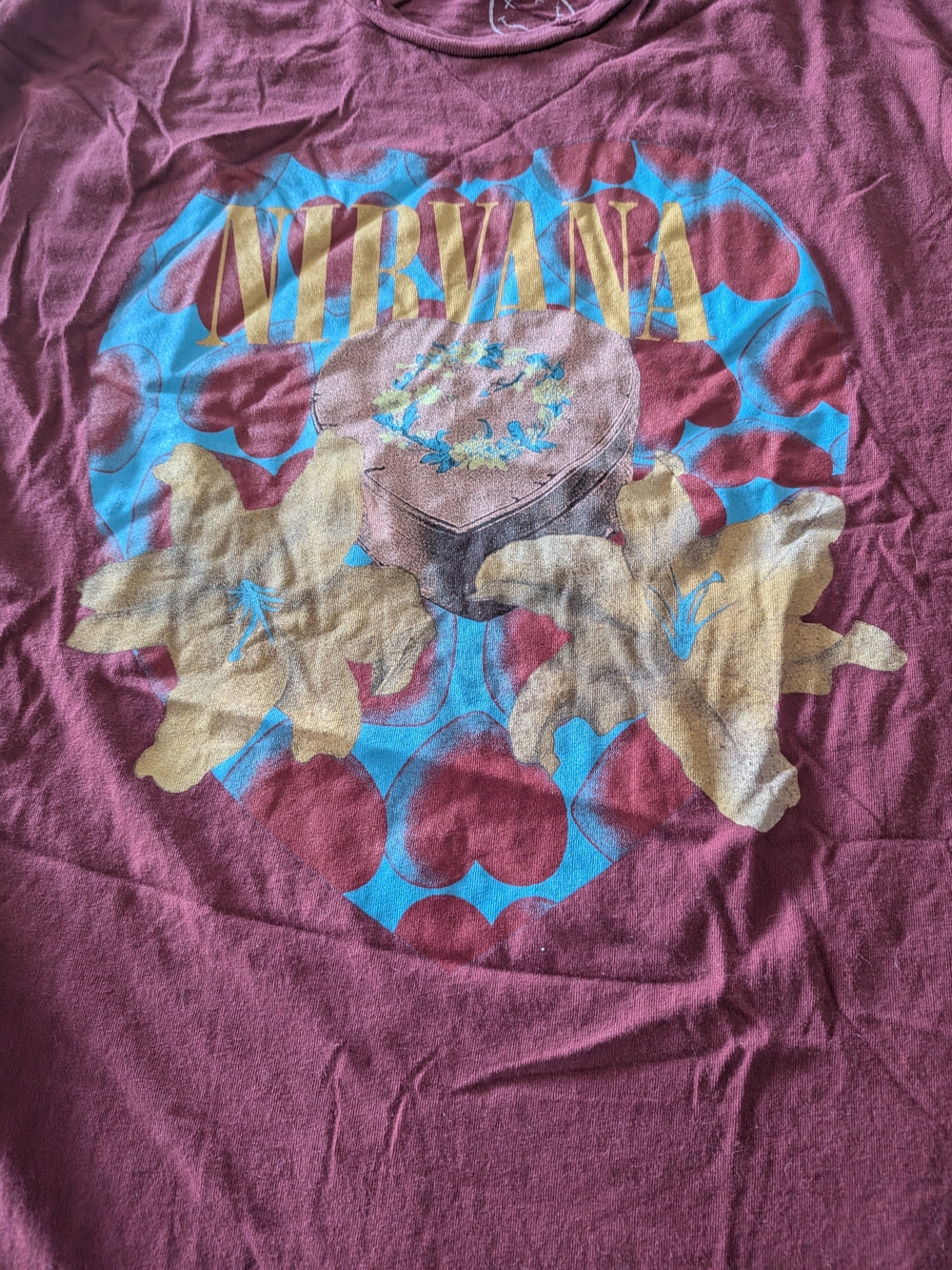 Nirvana Kids' Graphic Tee - Burgundy with Blue & Gold Print